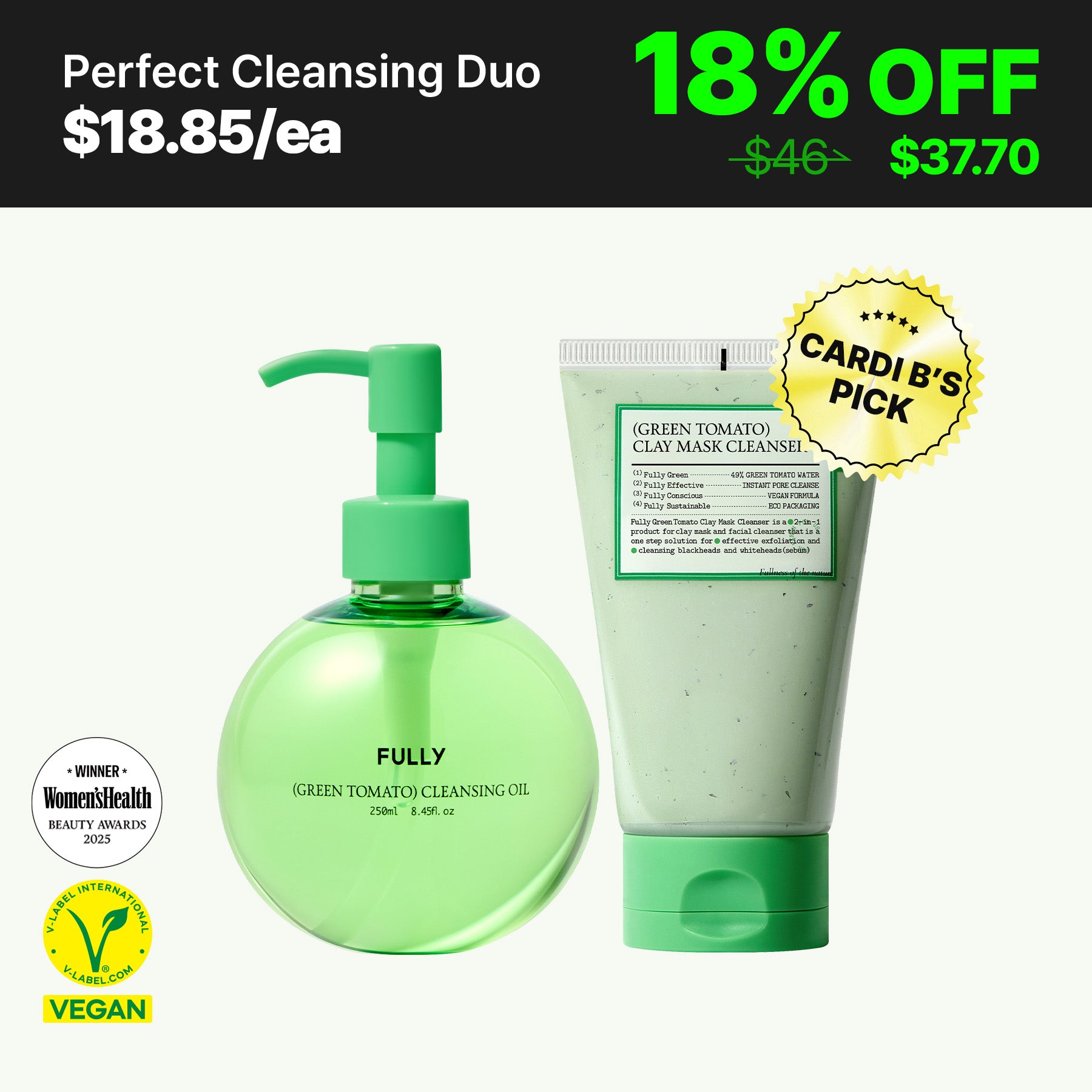 FULLY Green Tomato Perfect Cleansing Duo | Deep Pore Vegan Set