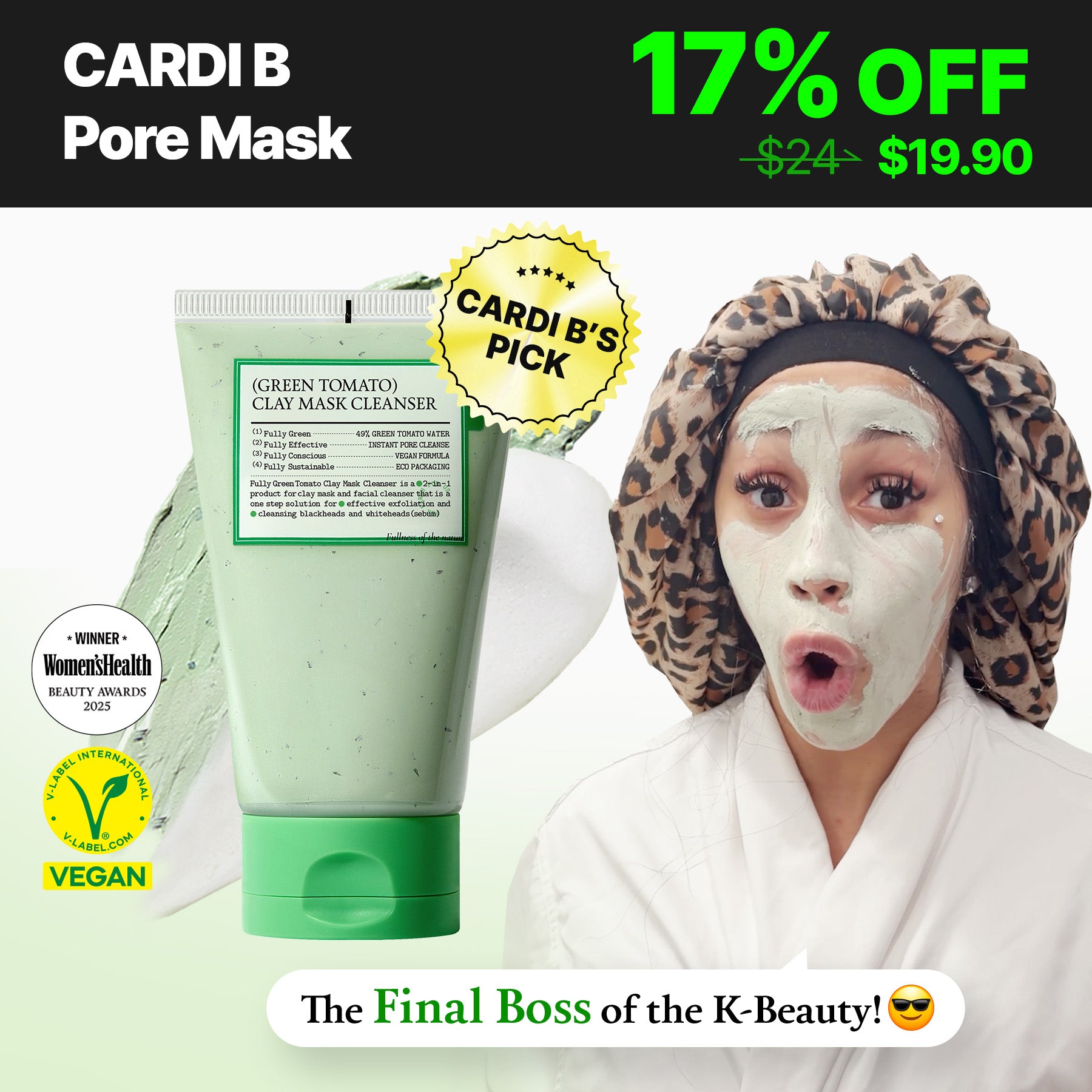 FULLY Green Tomato Clay Mask Cleanser | Vegan Pore-Tightening Mask