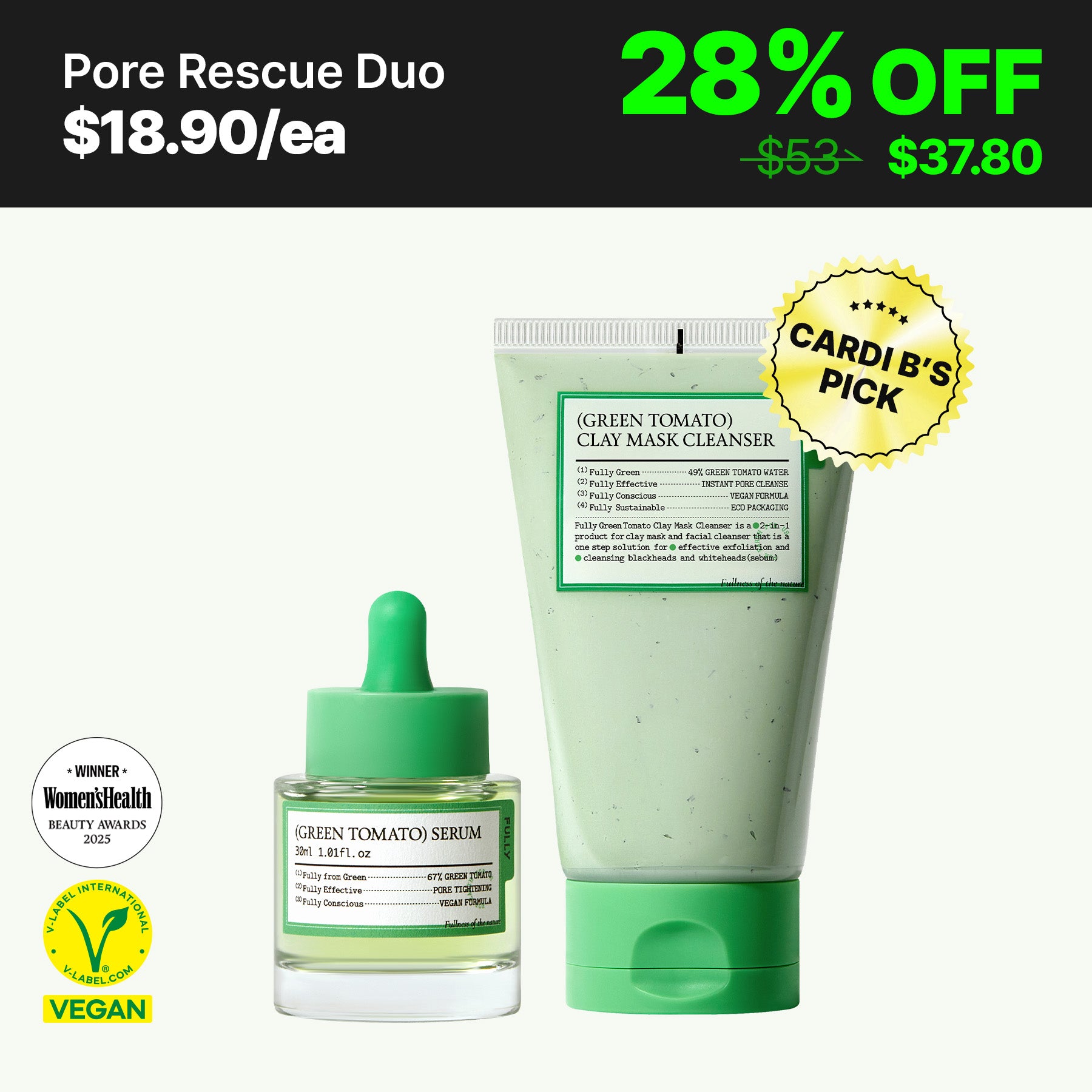 ヴェネチアンマスク　グリーン FULLY Green Tomato Pore Rescue Duo l Clay Cleanser + Serum Set