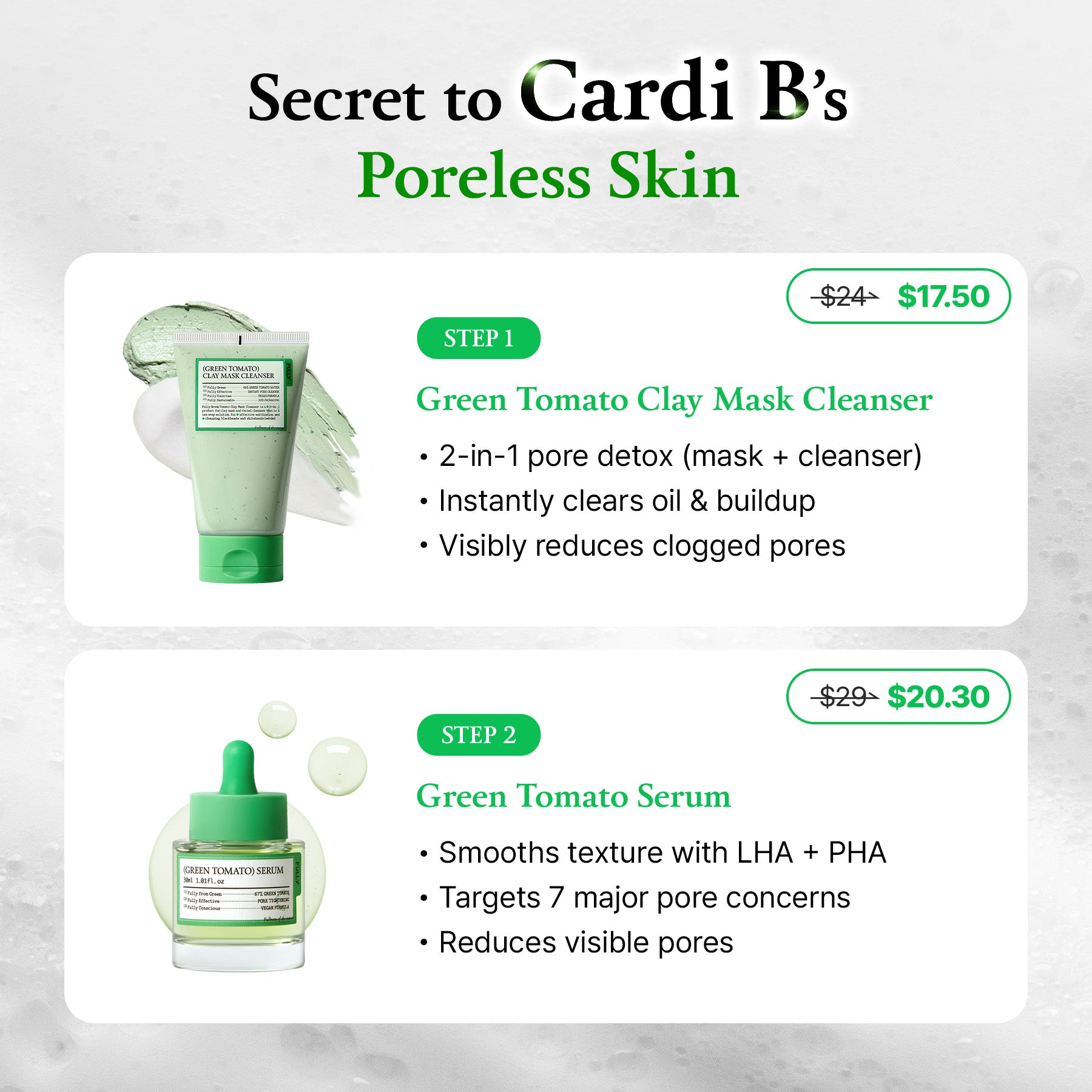 FULLY Green Tomato Pore Rescue Duo l Clay Cleanser + Serum Set